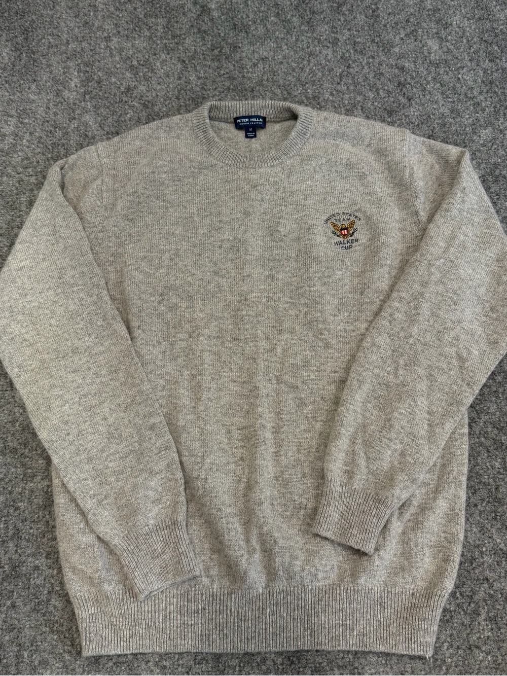 Peter Millar Light Gray Crewneck Sweater with Embroidered Crest